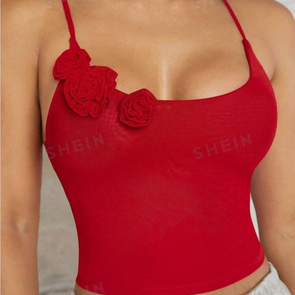 Women's Solid Color 3d Flower Decorated Camisole Tank Top - Picture 5 of 5